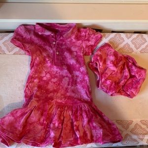 Toddler Ralph Lauren Tie Dyed Pink Dress with matching bloomers